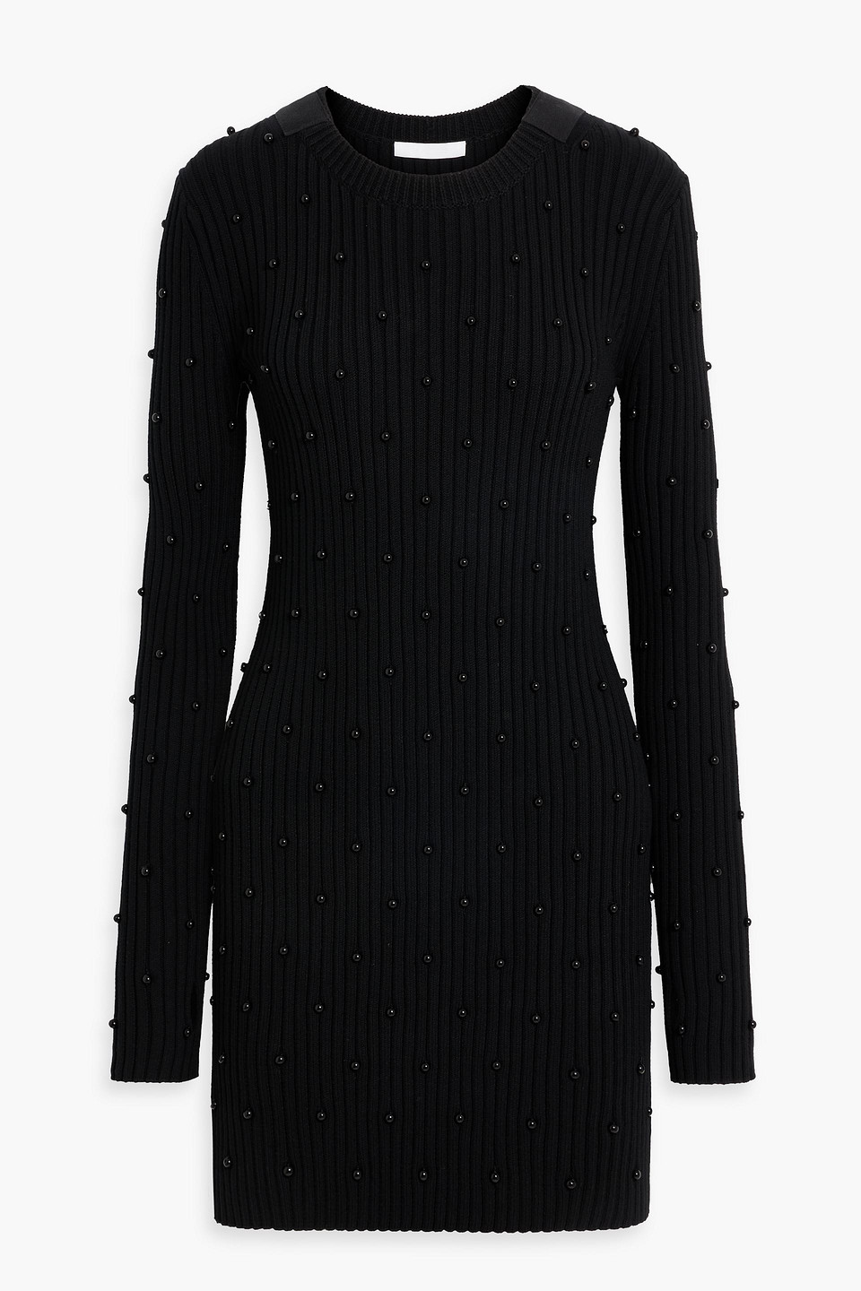 Embellished ribbed cotton-blend mini dress
