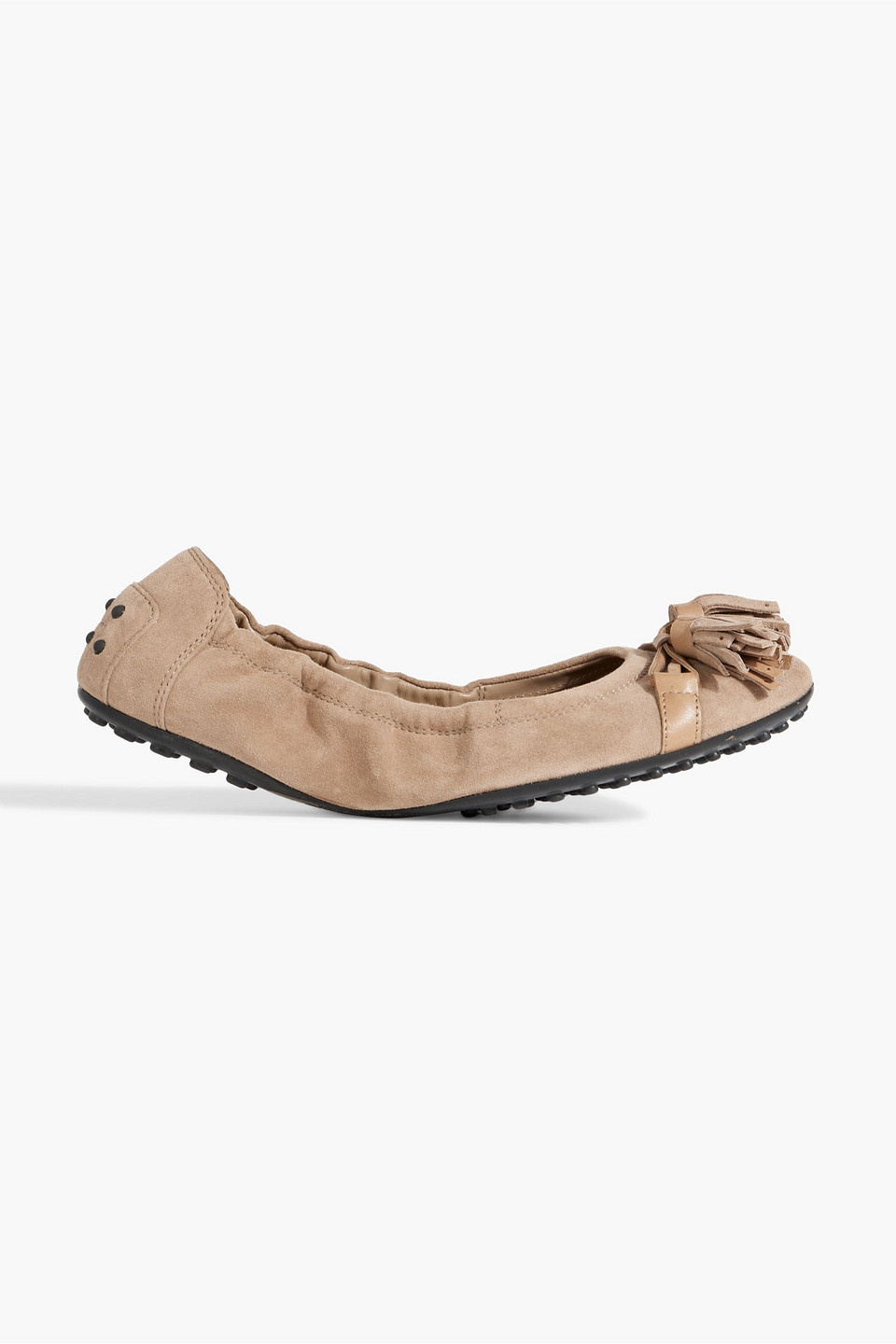 Tod's Dee Tassel-embellished Suede Ballet Flats In Beige