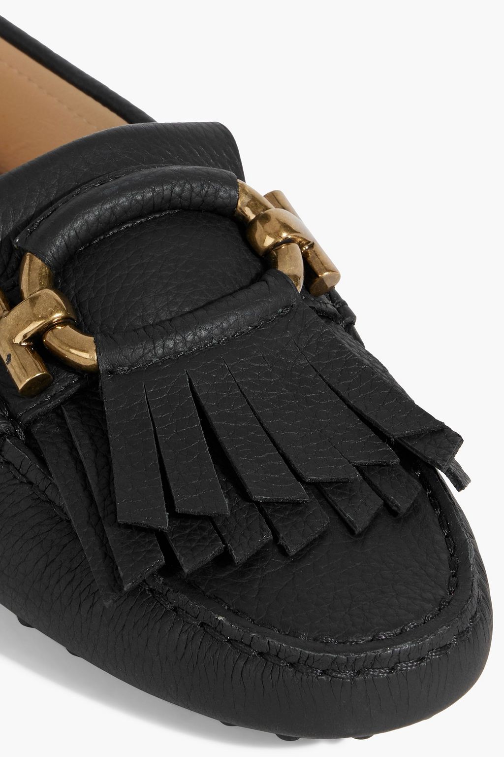 TOD'S T-Ring fringed pebbled-leather loafers