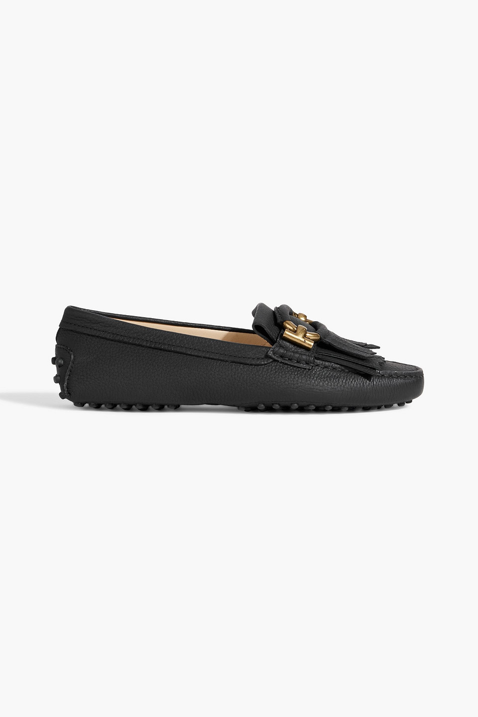 Tod's T-ring Fringed Pebbled-leather Loafers In Black