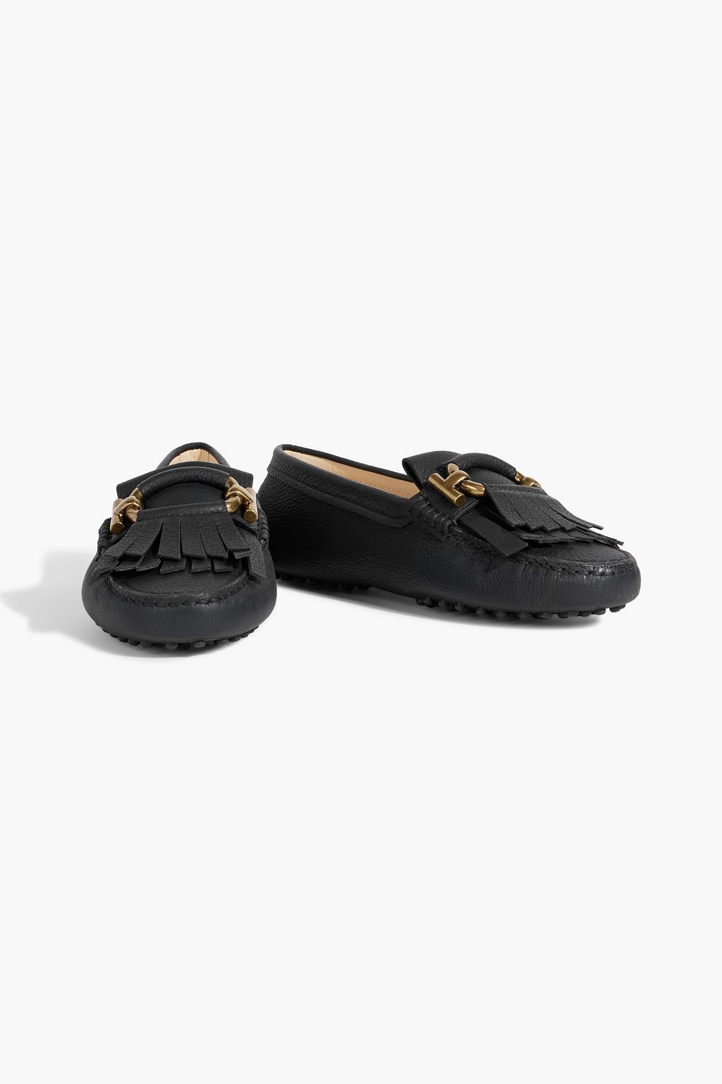 TOD'S T-Ring fringed pebbled-leather loafers