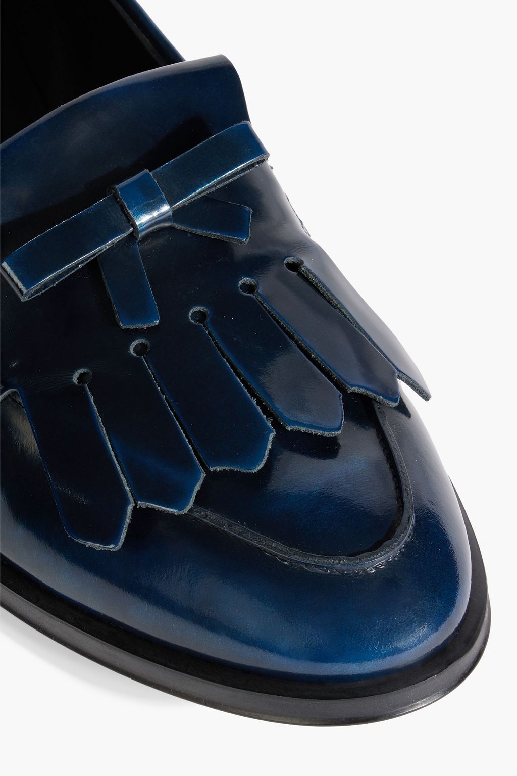 TOD'S Bow-detailed fringed glossed-leather loafers
