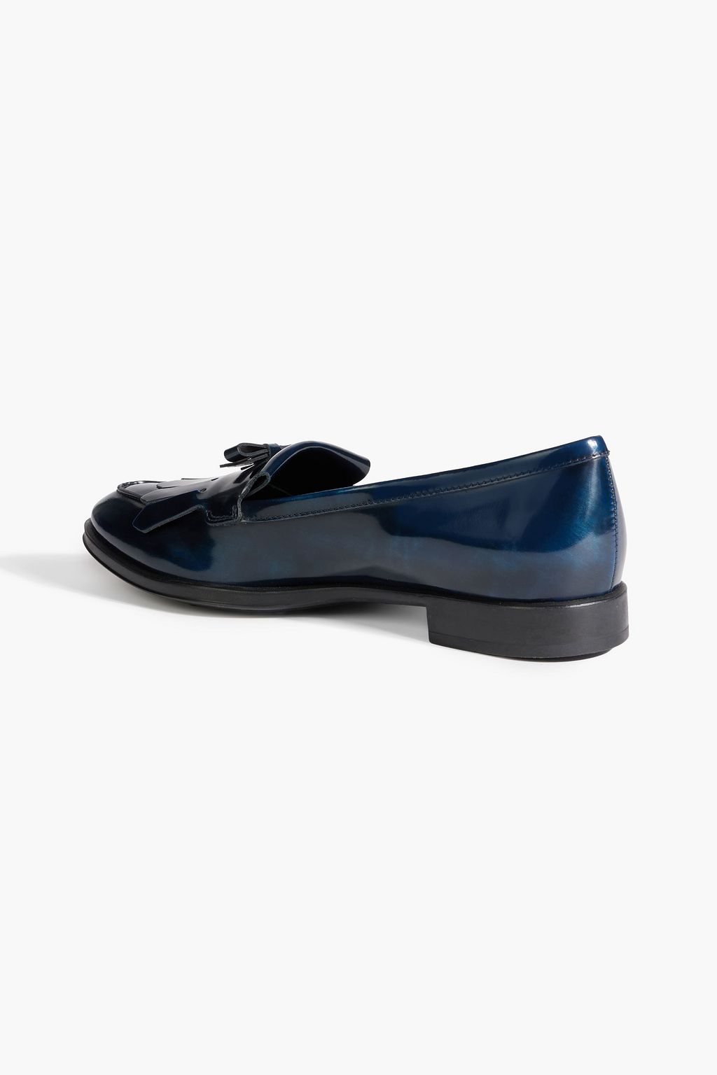 TOD'S Bow-detailed fringed glossed-leather loafers