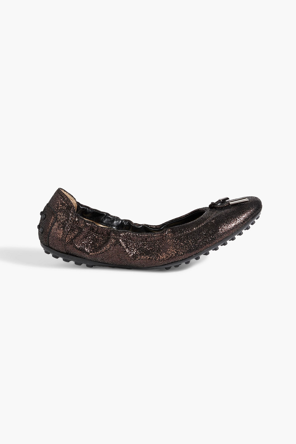Tod's Dee Metallic Brushed-leather Ballet Flats In Dark Brown
