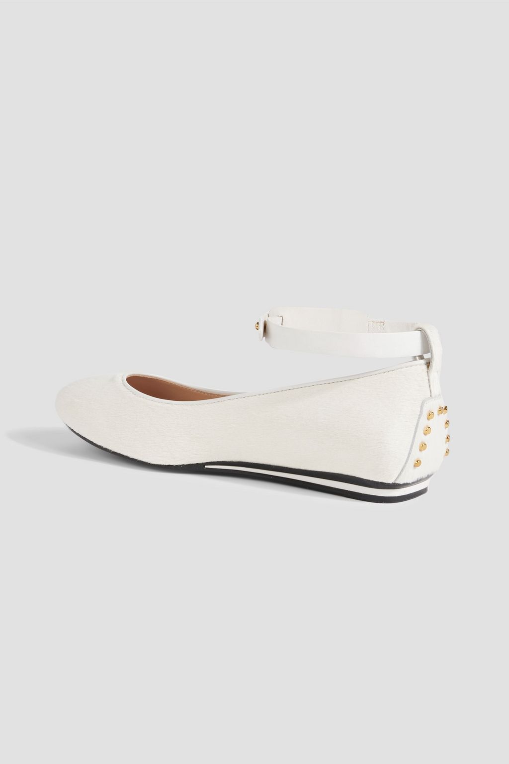 TOD'S Studded leather-trimmed calf hair ballet flats