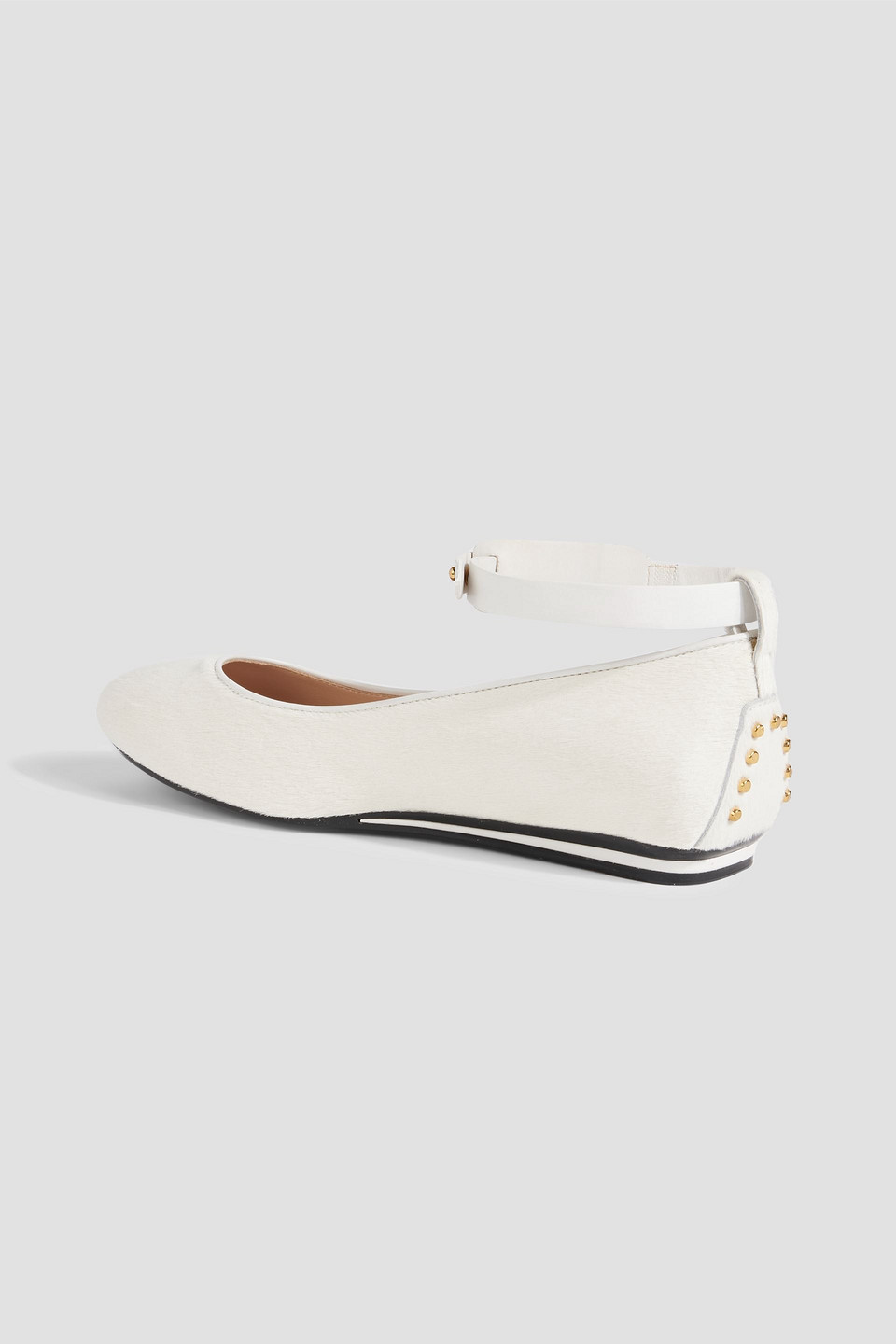 TOD'S STUDDED LEATHER-TRIMMED CALF HAIR BALLET FLATS