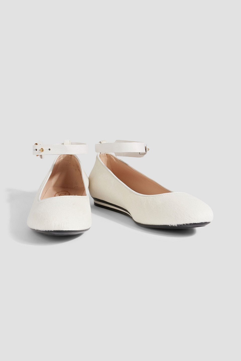 TOD'S STUDDED LEATHER-TRIMMED CALF HAIR BALLET FLATS