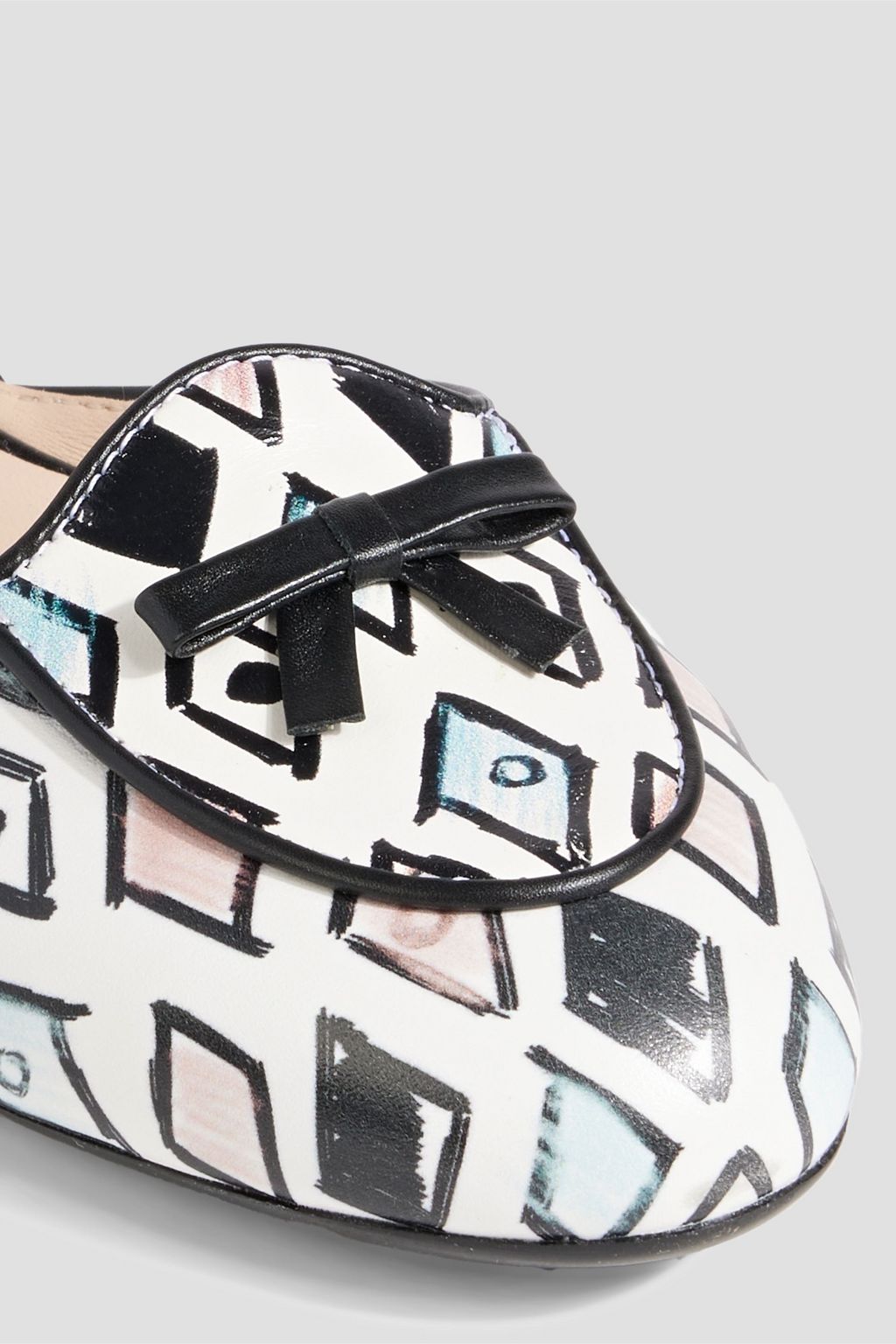TOD'S Bow-detailed printed leather ballet flats