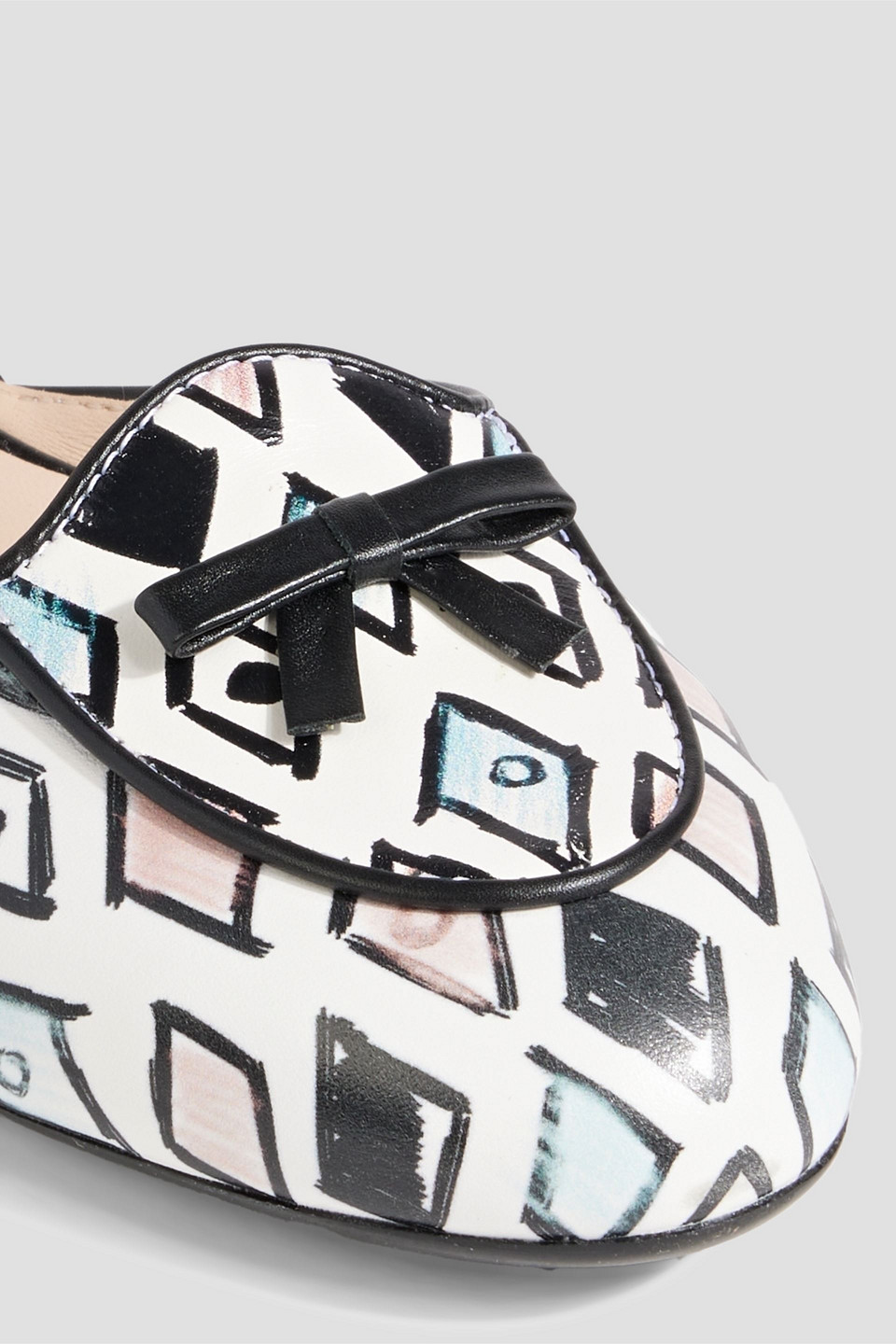 Shop Tod's Bow-detailed Printed Leather Ballet Flats In White