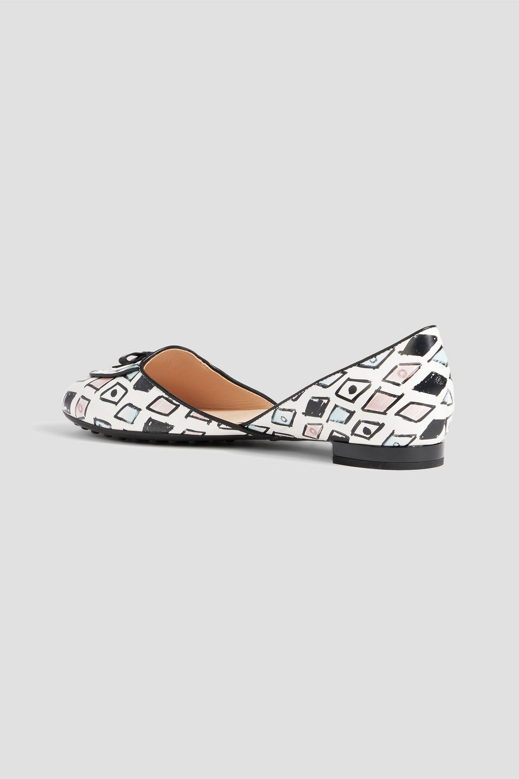 TOD'S Bow-detailed printed leather ballet flats