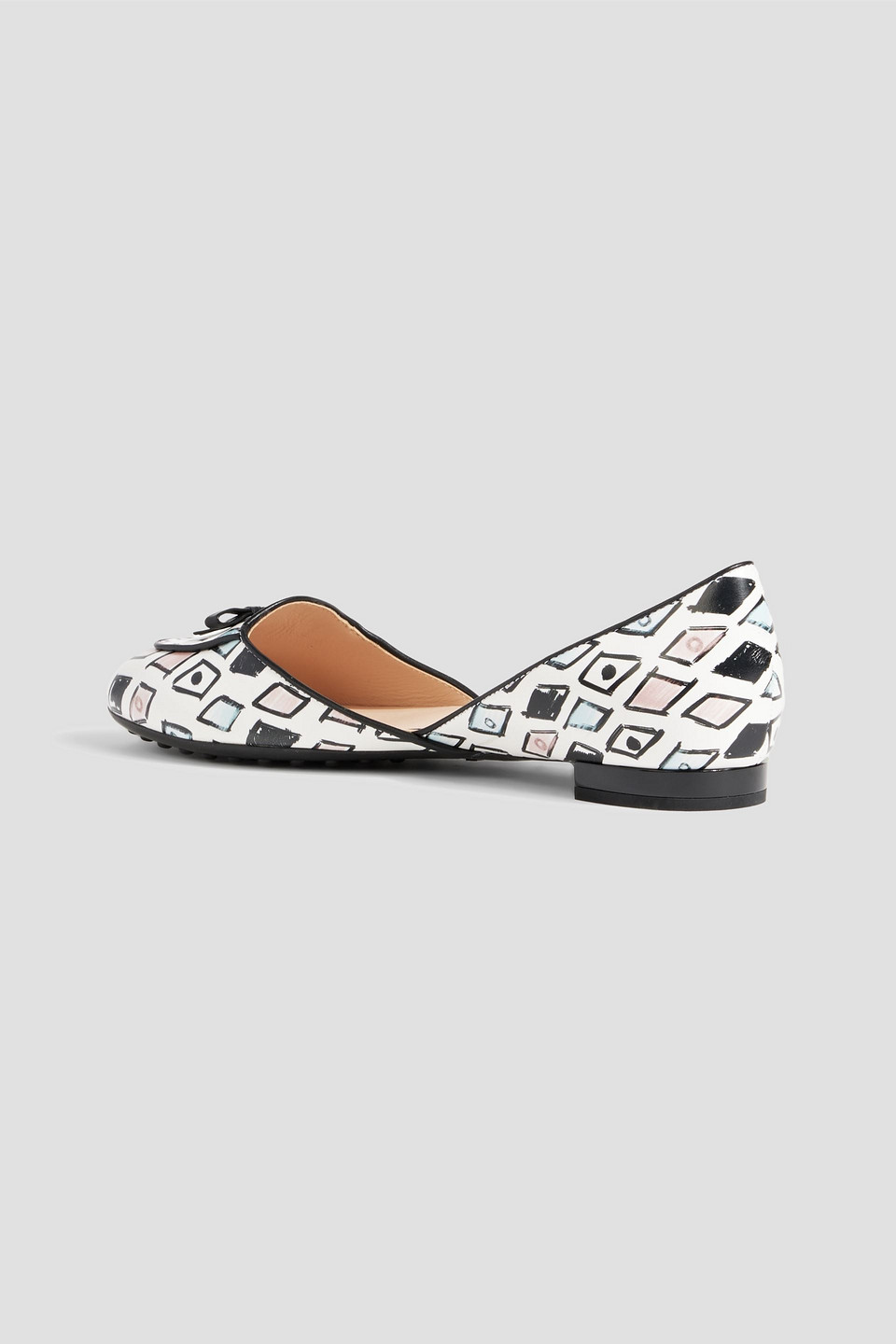 Shop Tod's Bow-detailed Printed Leather Ballet Flats In White