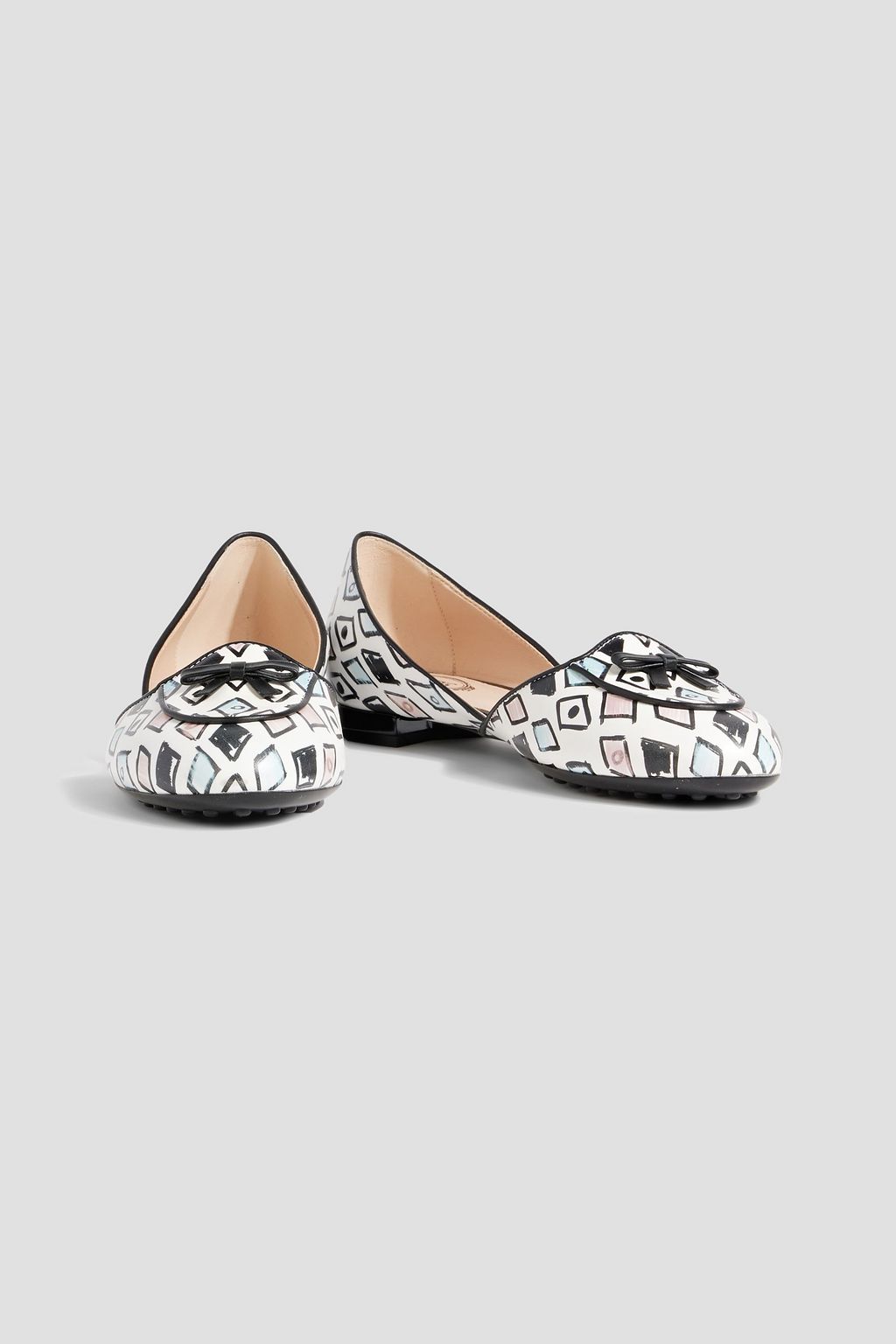 TOD'S Bow-detailed printed leather ballet flats