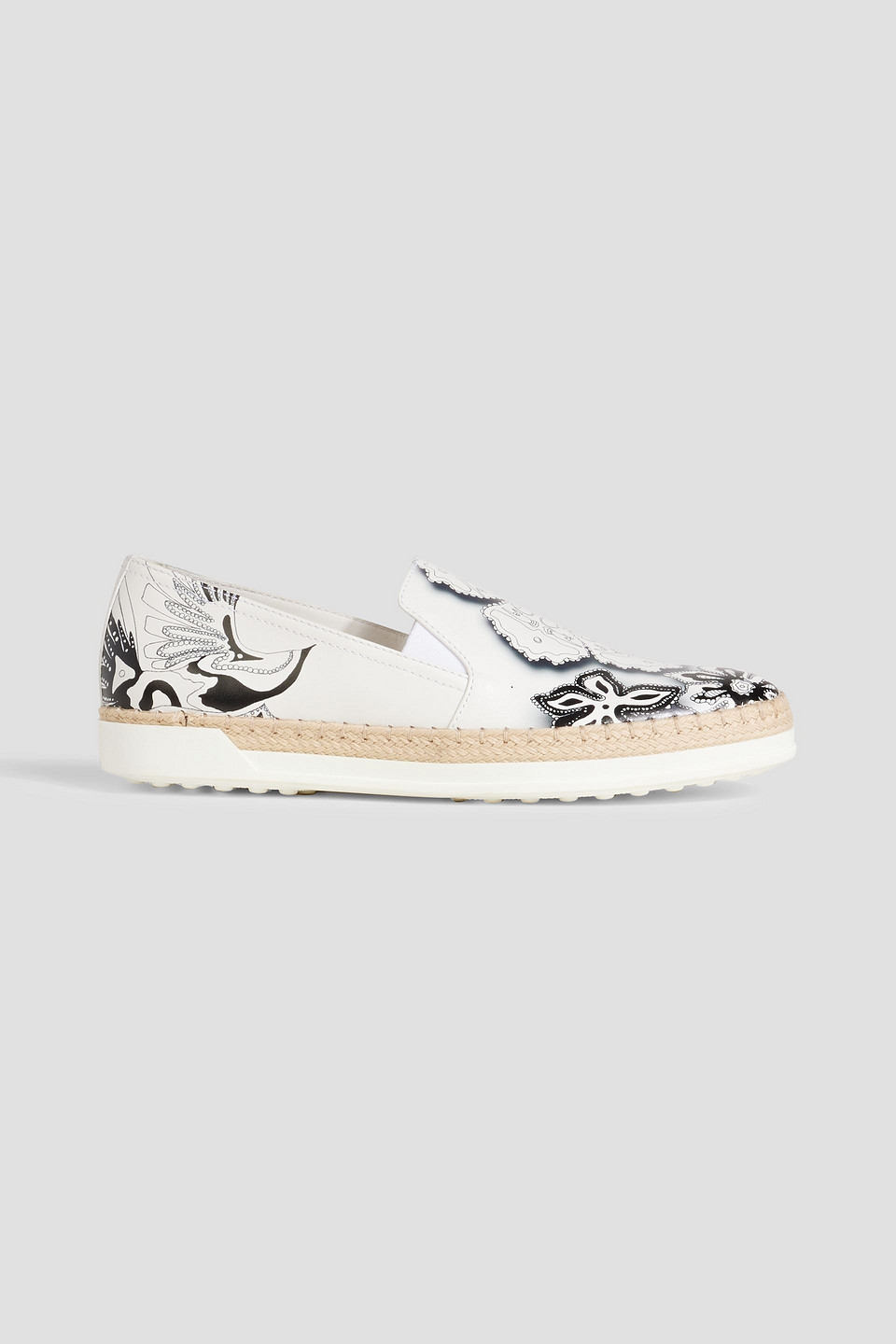 Tod's Floral-print Leather Slip-on Sneakers In White