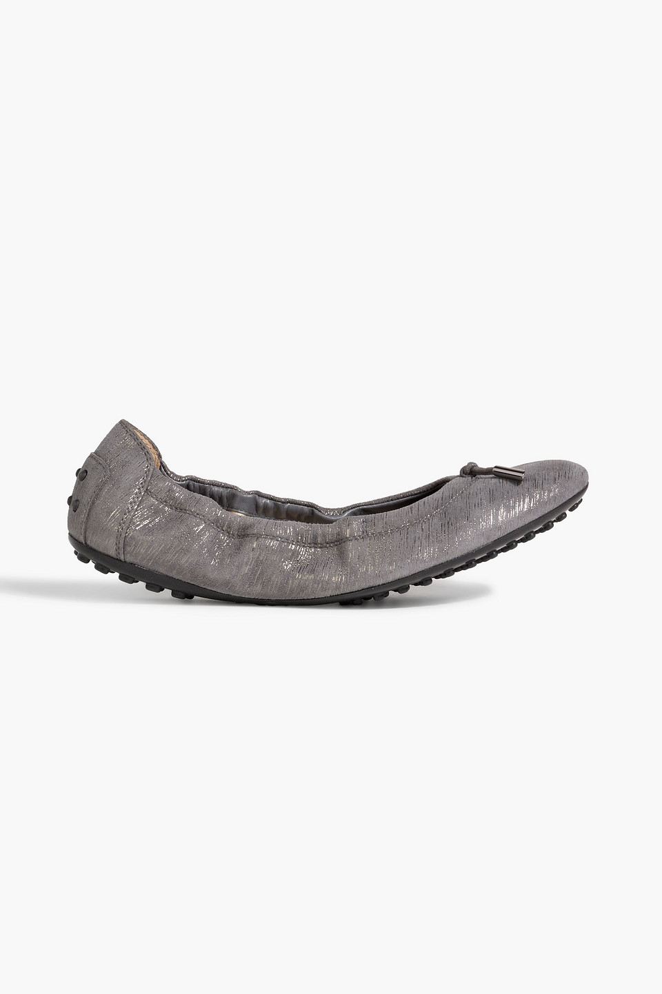 Tod's Dee Metallic Printed Suede Ballet Flats In Gray