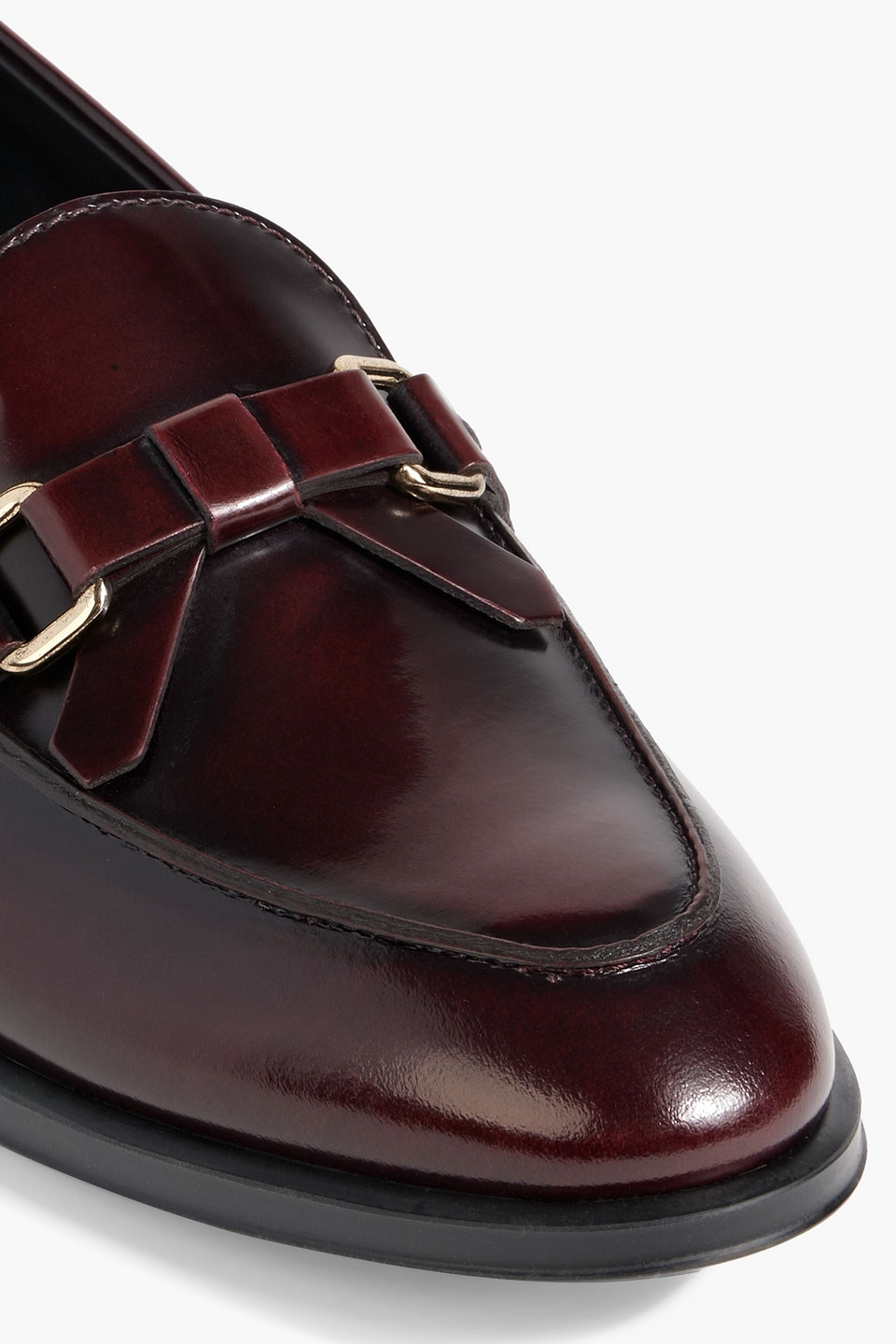 Tod's Bow-detailed Glossed-leather Loafers In Merlot