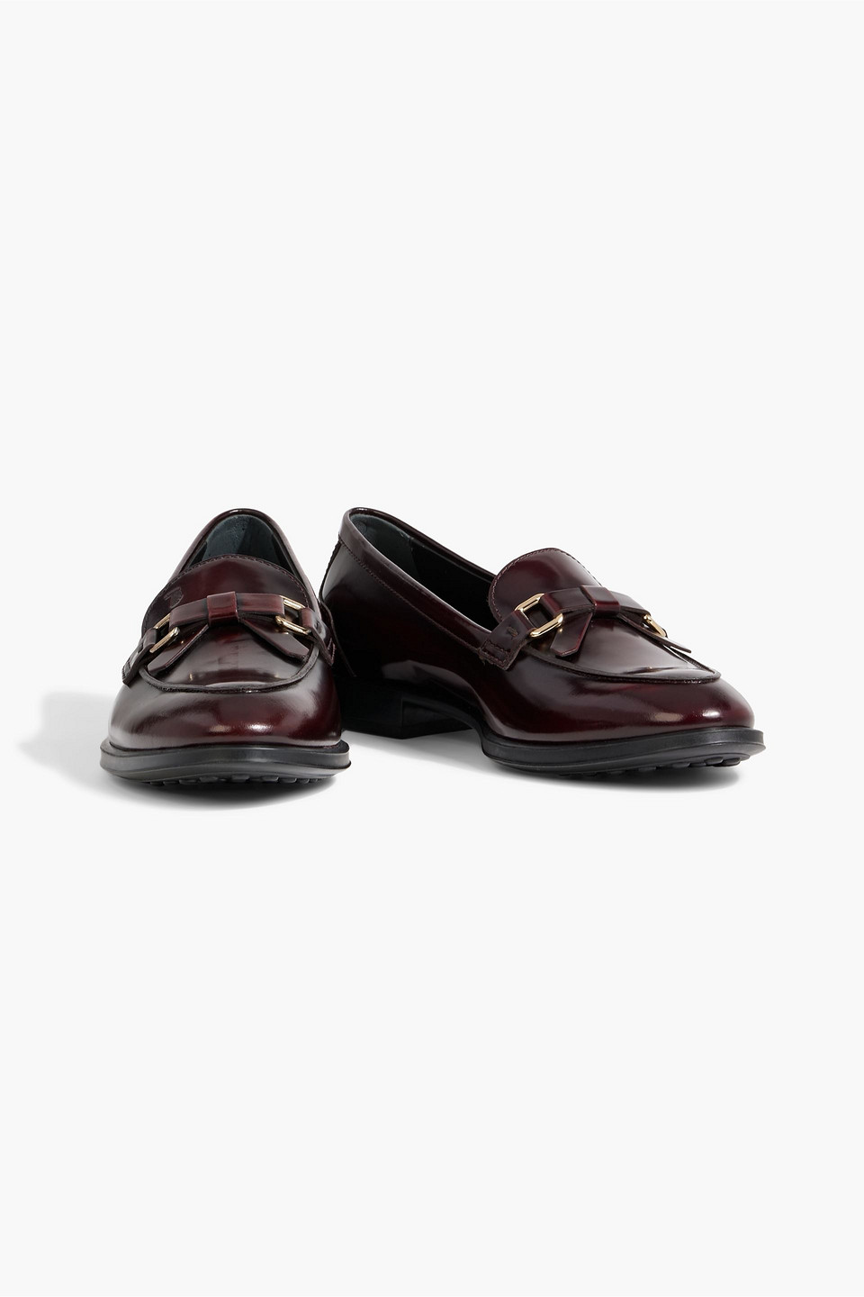 Tod's Bow-detailed Glossed-leather Loafers In Merlot