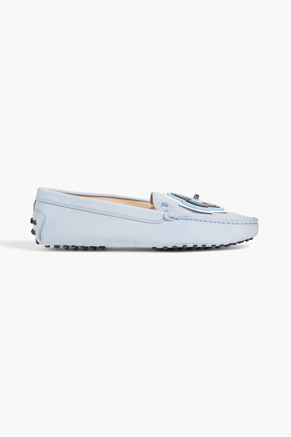 Tod's Gommino Embellished Nubuck Loafers In Sky Blue