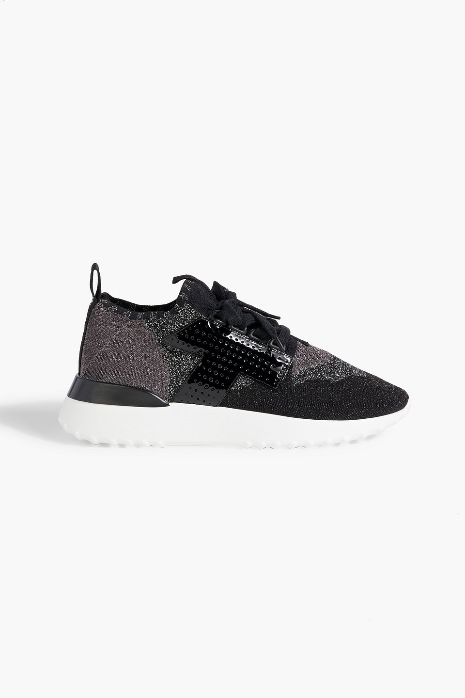 Tod's Metallic Stretch-knit Sneakers In Black
