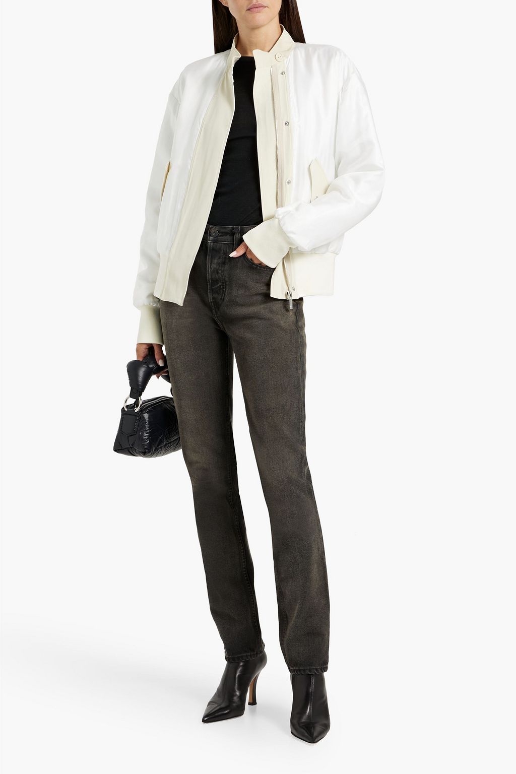 HELMUT LANG Layered silk and satin-twill bomber jacket