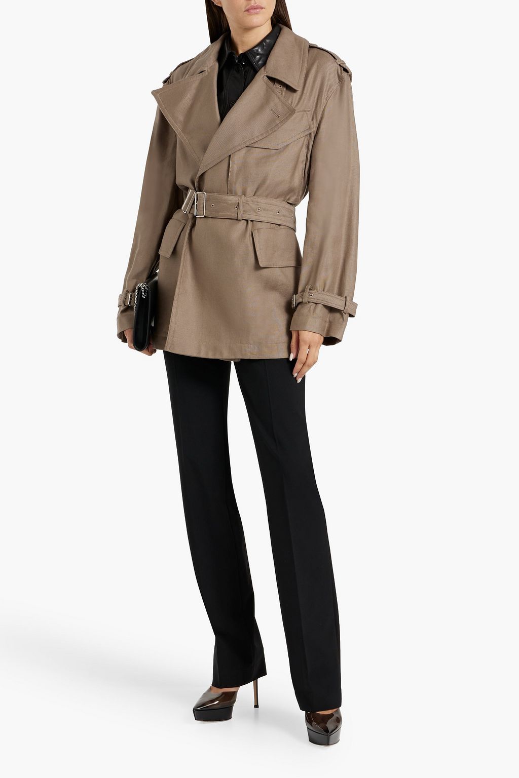 HELMUT LANG Belted Lyocell and linen-blend jacket