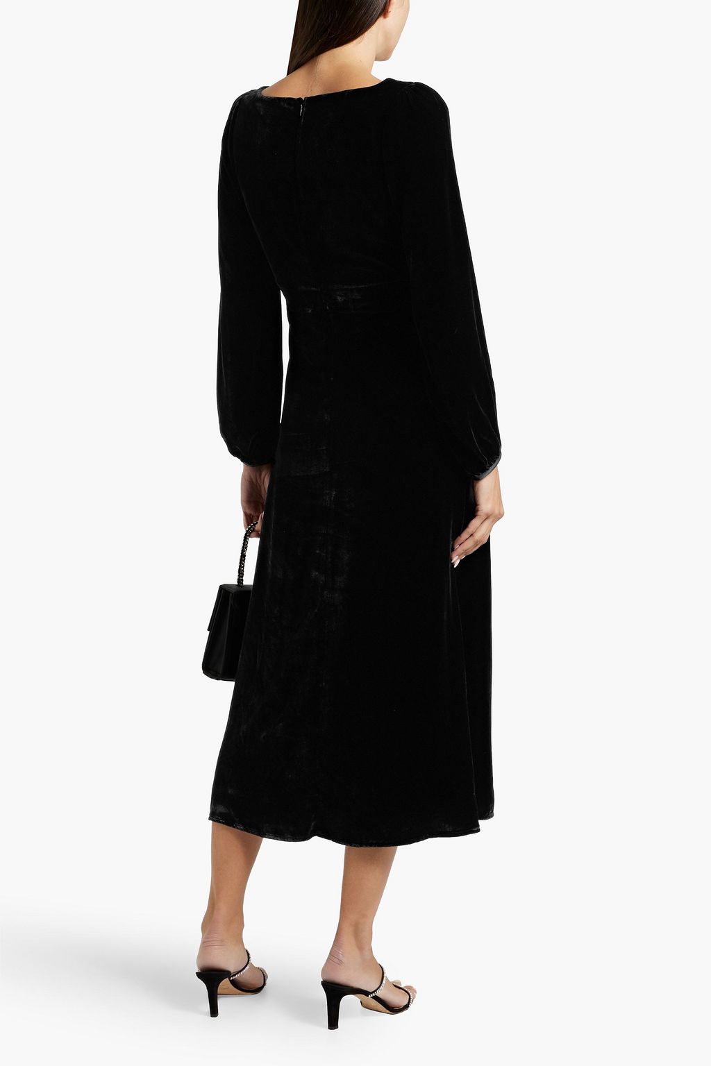 HVN Grace bow-detailed velvet midi dress