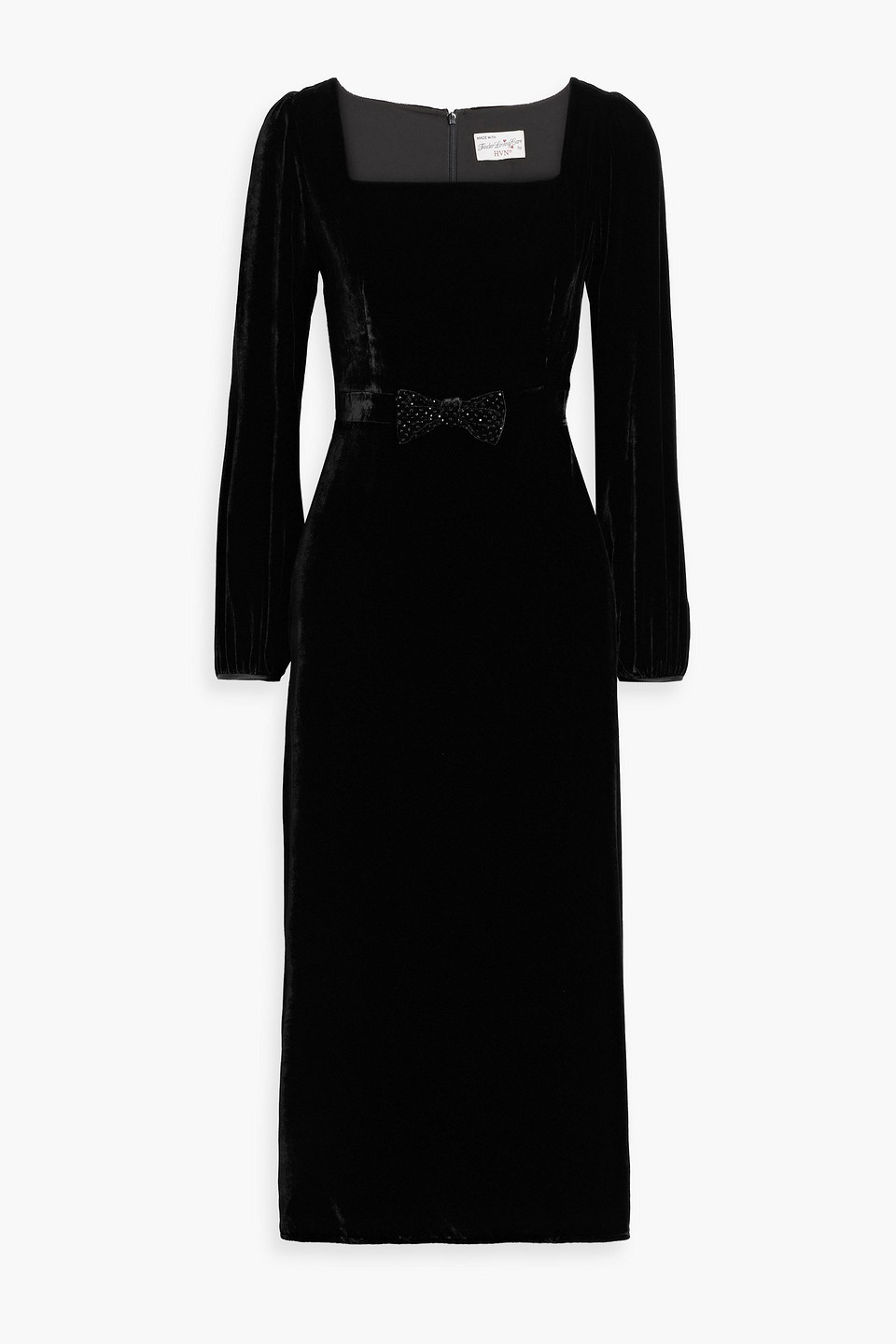 Hvn Grace Bow-detailed Velvet Midi Dress In Black