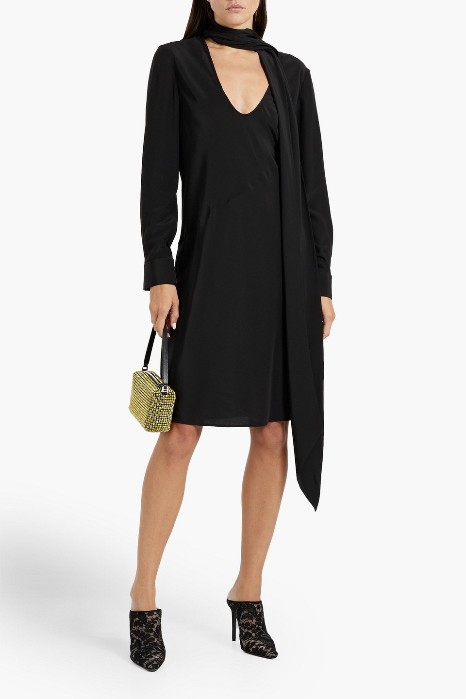 Helmut Lang Silk Crepe De Chine Dress In Black