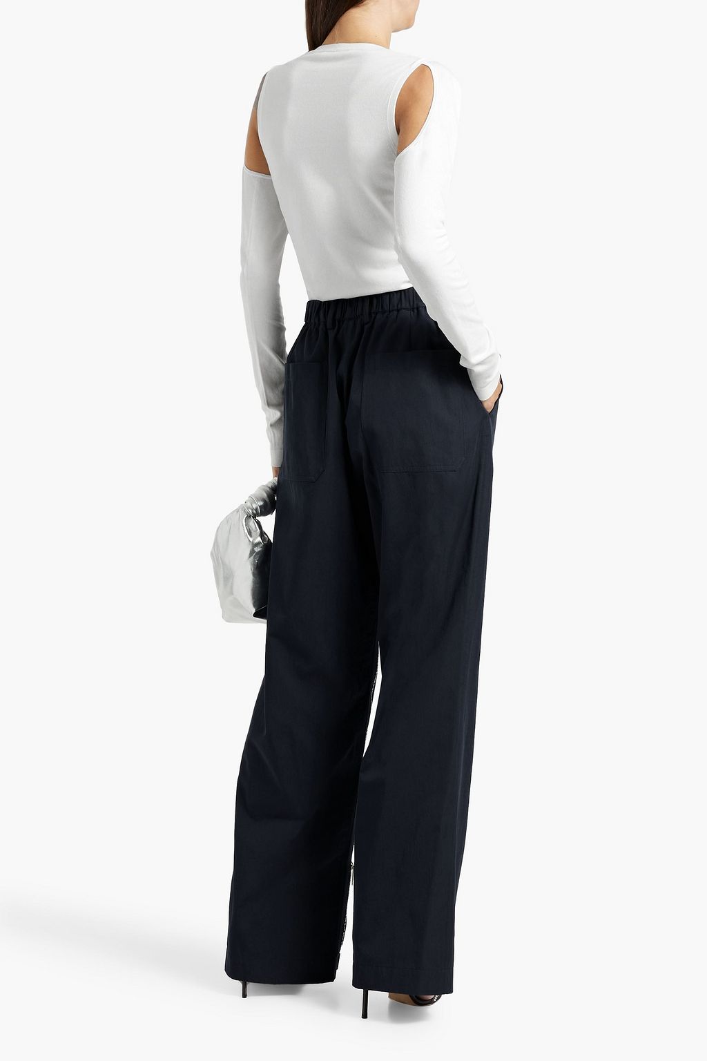 HELMUT LANG Zip-detailed cotton-blend twill wide-leg pants