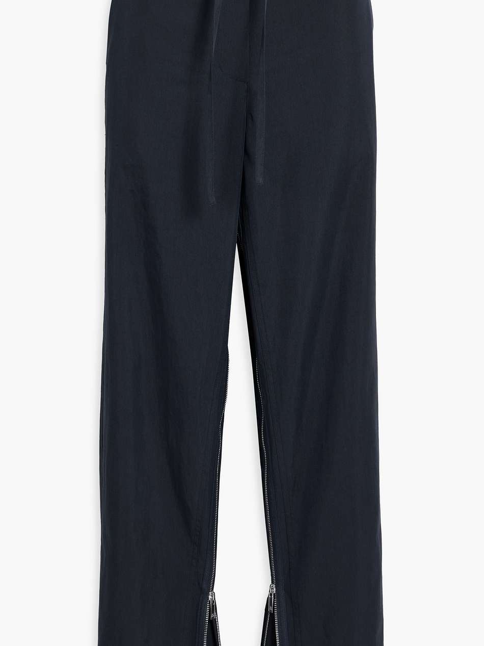 zip-detailed cotton-blend twill wide-leg pants