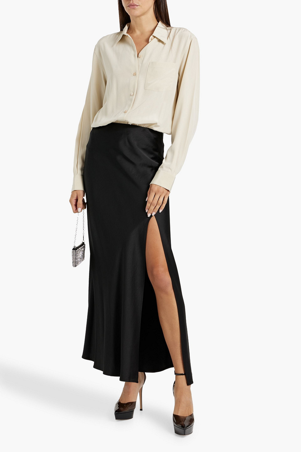 Helmut Lang Silk Crepe De Chine Shirt In Beige