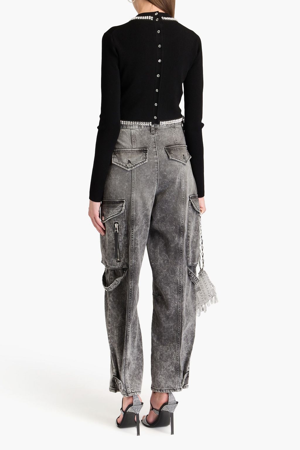RABANNE Cropped crystal-embellished ribbed-knit top