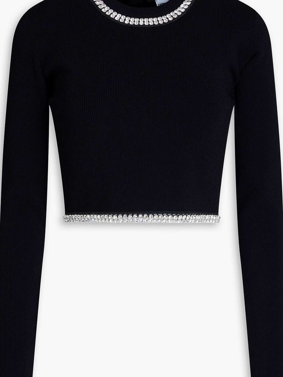 cropped crystal-embellished ribbed-knit top