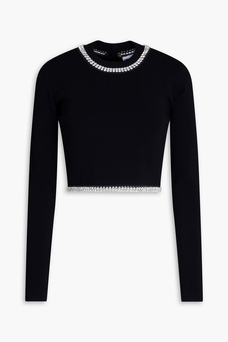 RABANNE CROPPED CRYSTAL-EMBELLISHED RIBBED-KNIT TOP