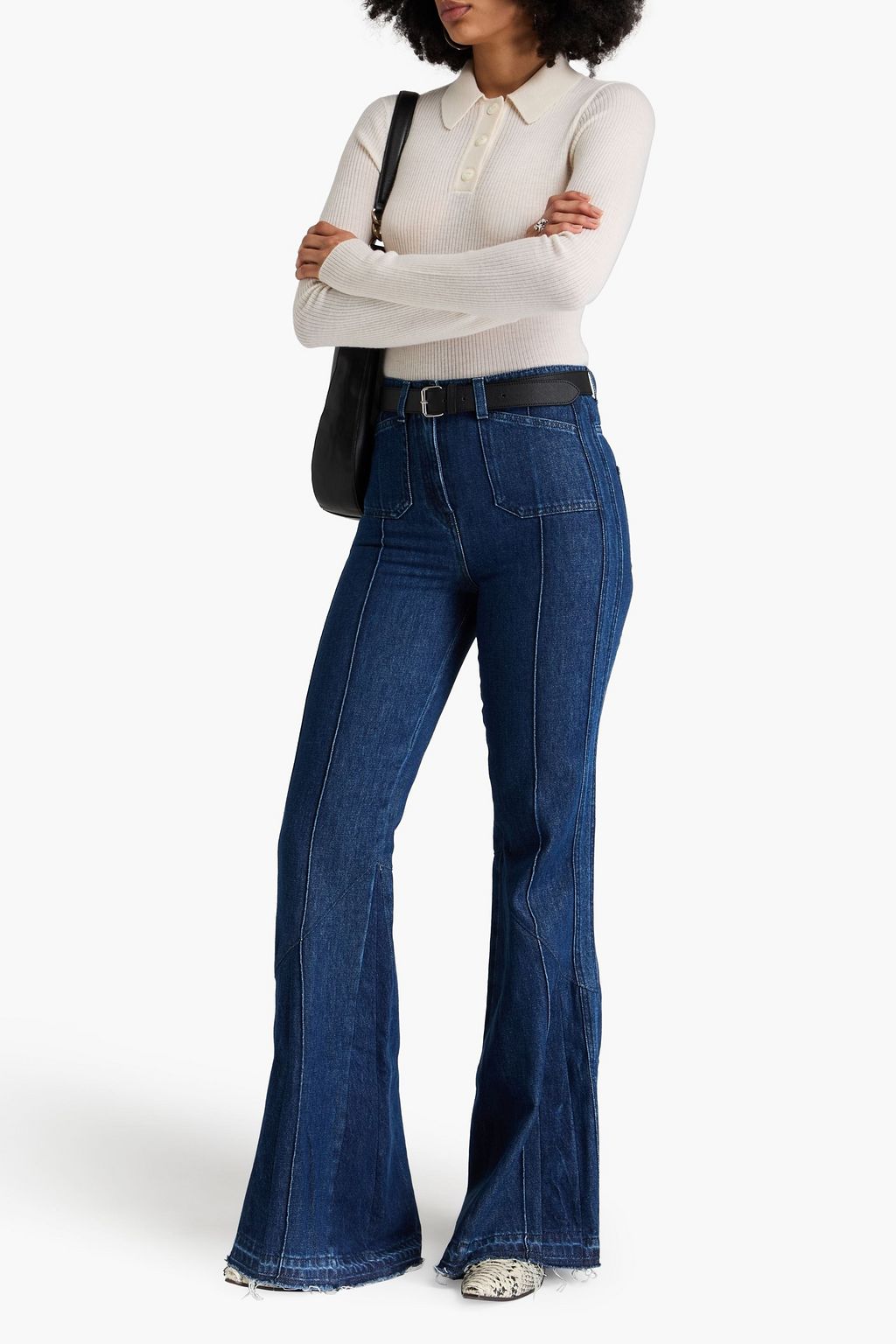 RAG & BONE كنزة رياضية بولو Mandee من الكشمير بتصميم مضلّع