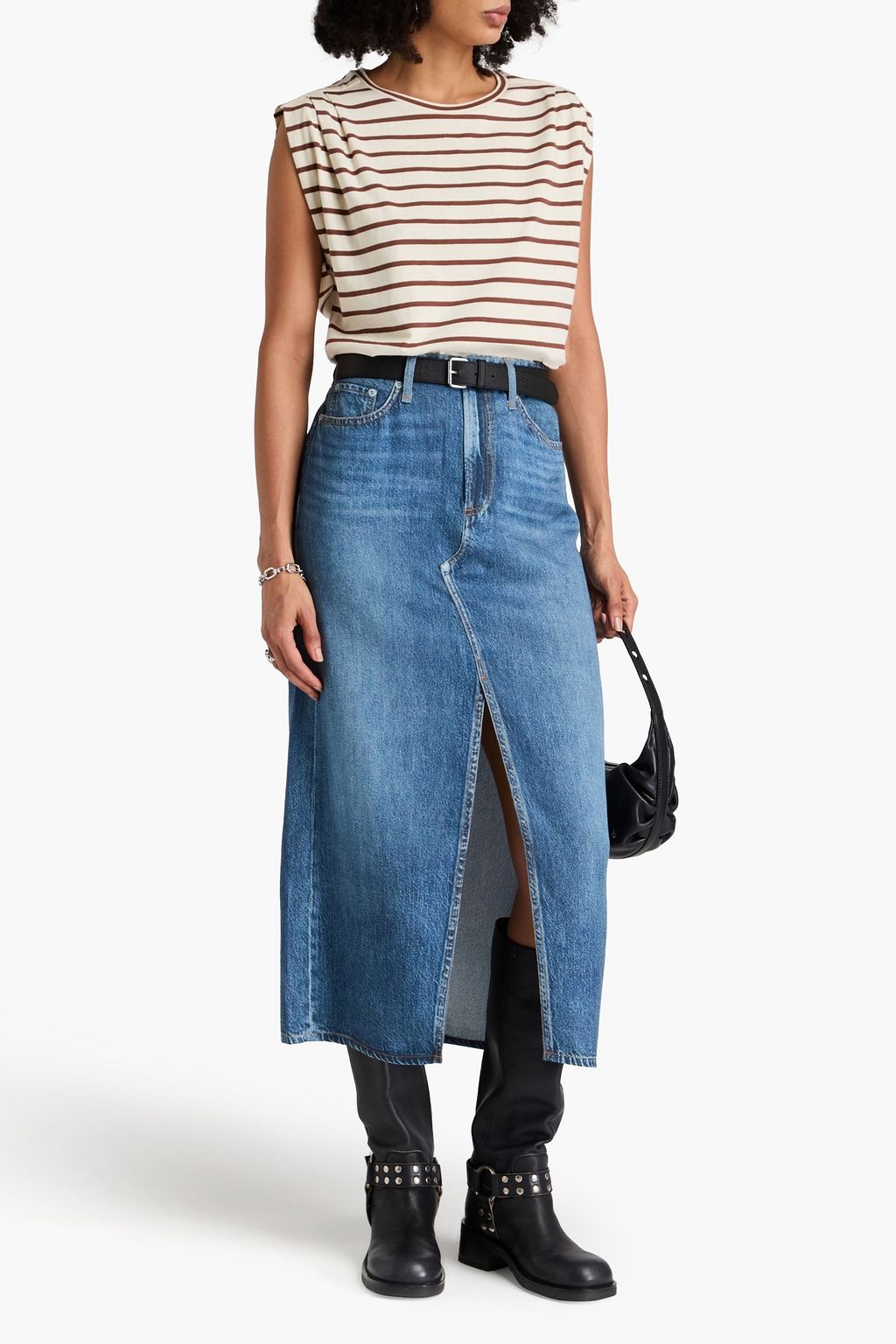 RAG & BONE بلوزة Mica من القطن والجيرسي بتصميم مخطط