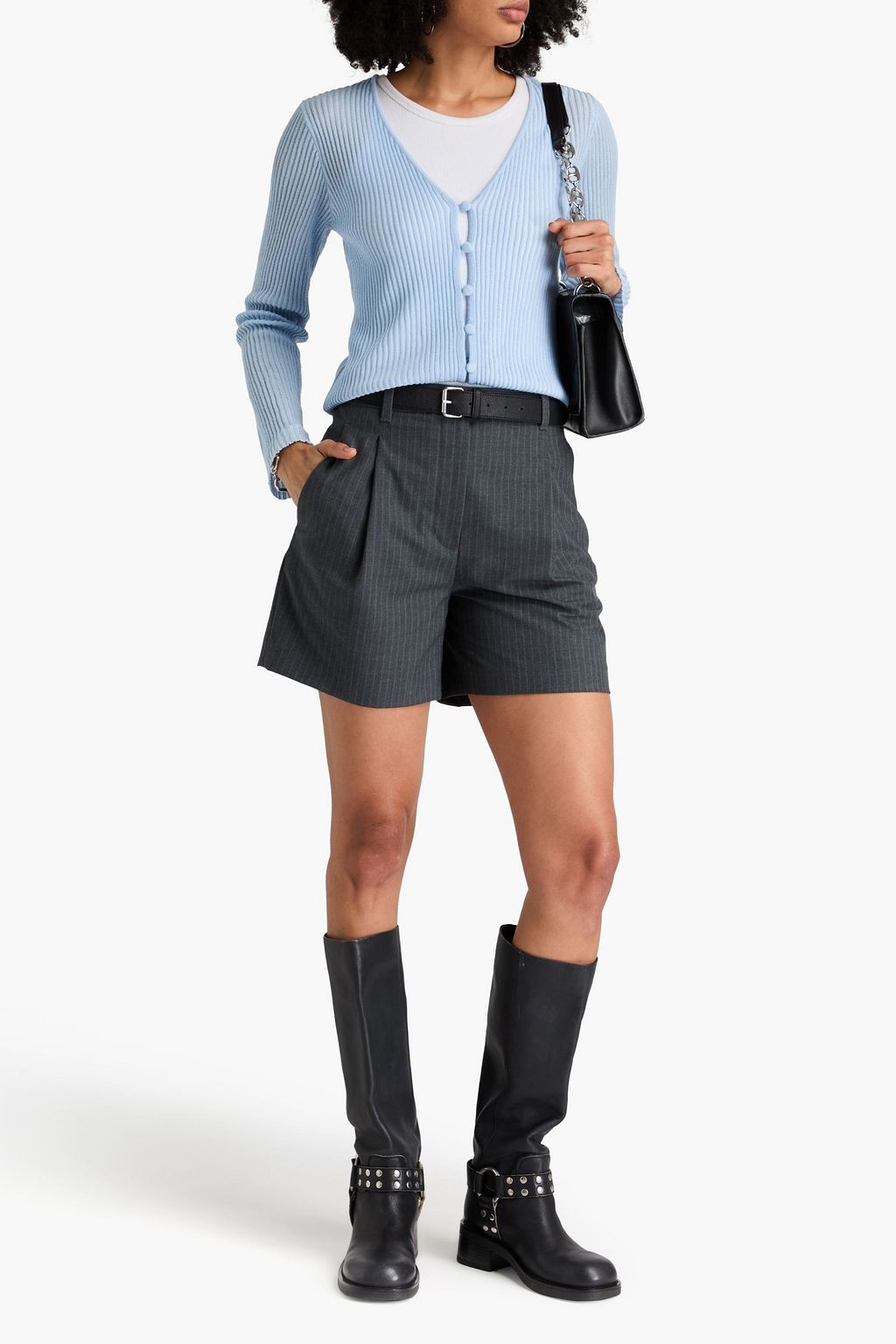 RAG & BONE كارديغان Dorit من مزيج صوف الميرينو بتصميم مضلّع