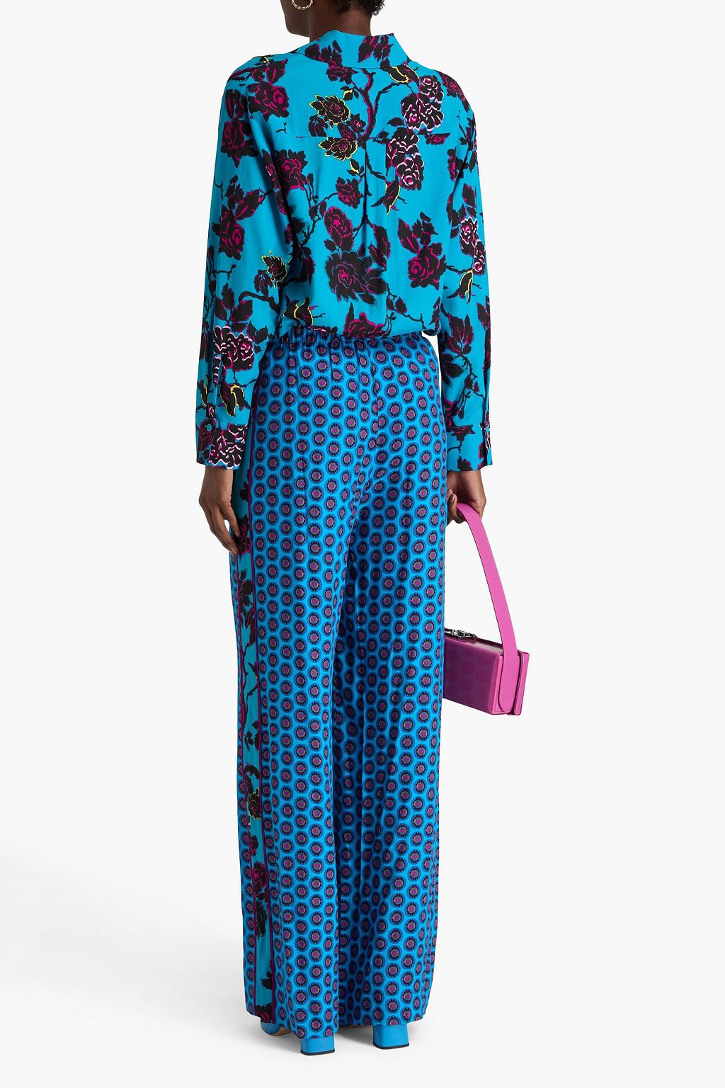 DIANE VON FURSTENBERG بنطلون"سارينا" من الحرير الصيني بأرجل واسعة ومزين بطبعات