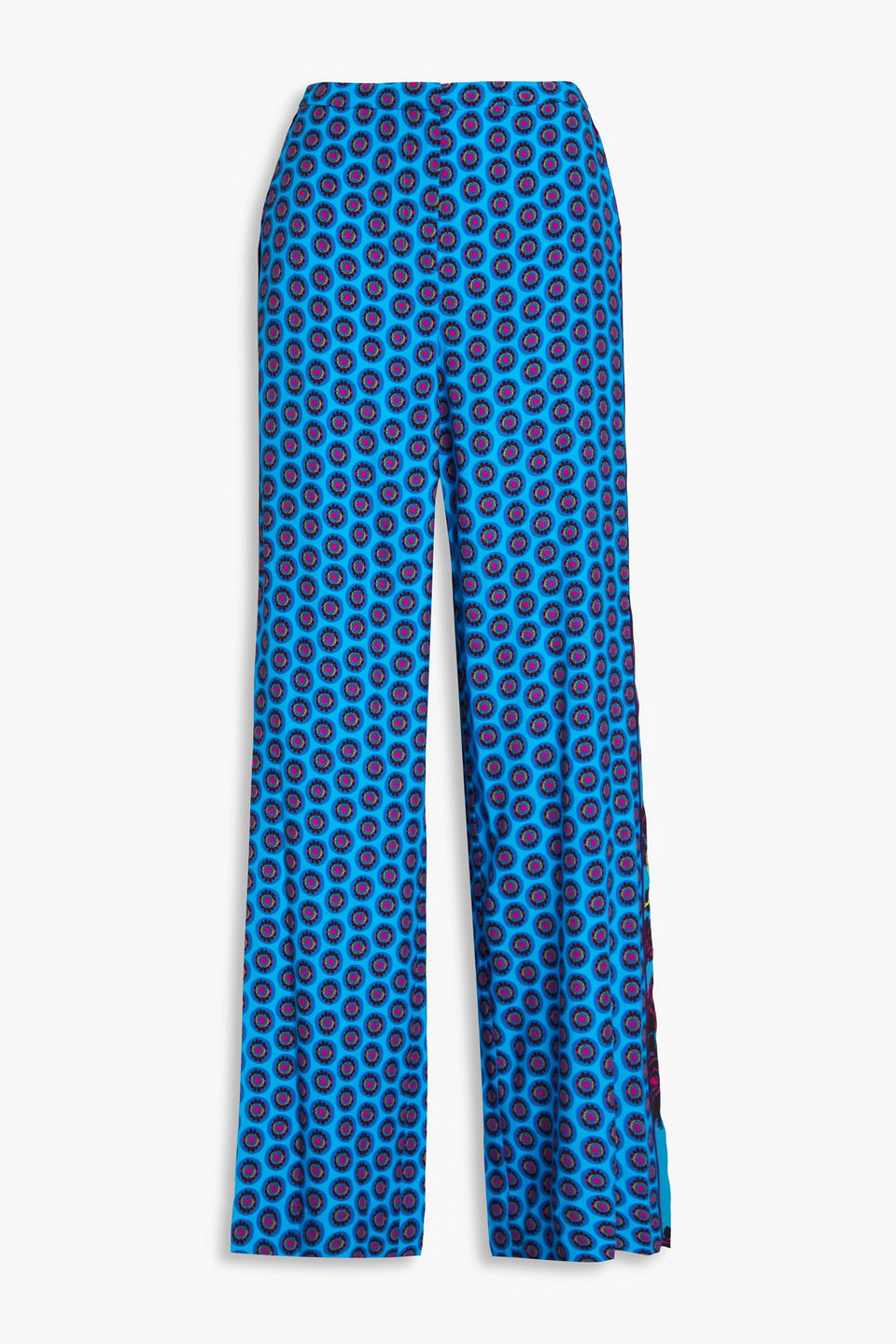 Diane Von Furstenberg Printed Crepe De Chine Wide-leg Pants In Azure