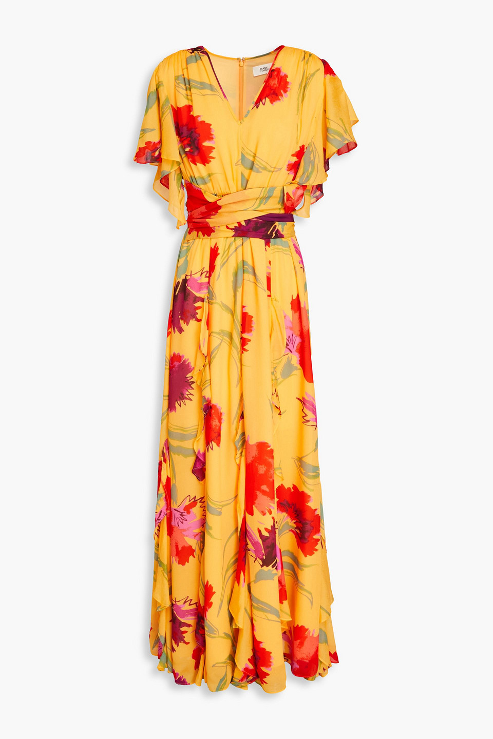 diane von furstenberg - dianthus belted floral-print crepe maxi dress - yellow - xxs