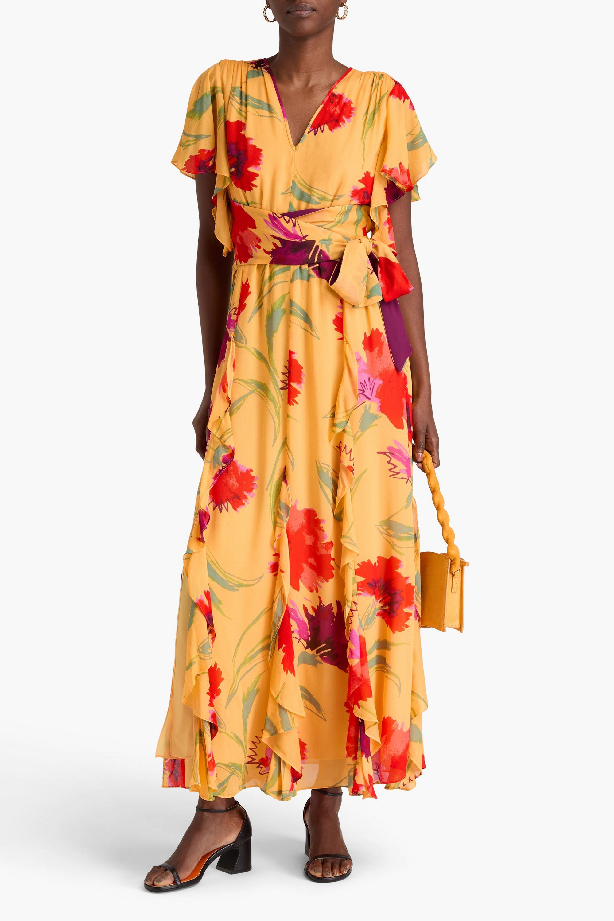 Diane von Furstenberg Dianthus belted floral-print crepe maxi dress