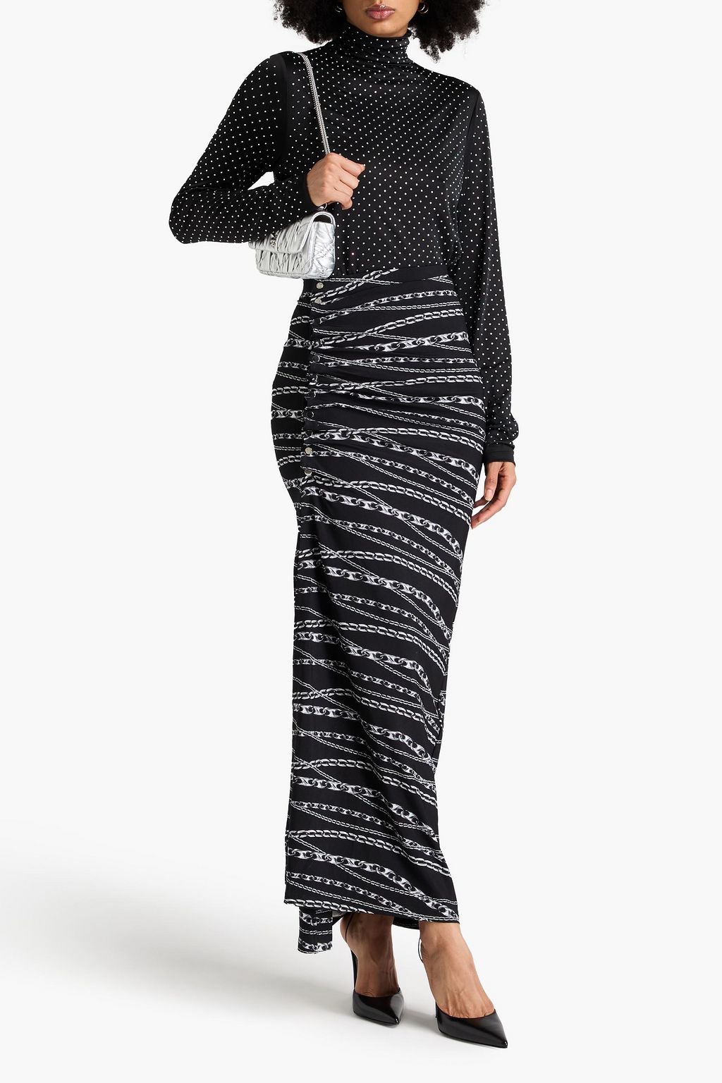 RABANNE Wrap-effect printed jersey maxi skirt