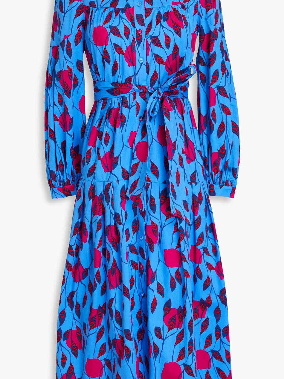 lux printed stretch-cotton poplin midi shirt dress