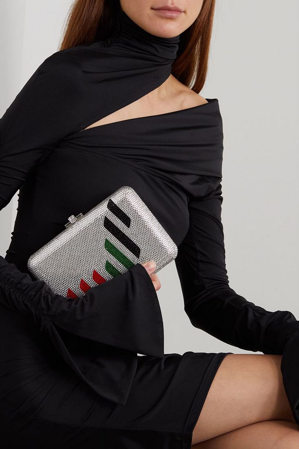 JUDITH LEIBER COUTURE Emirates crystal-embellished silver-tone clutch