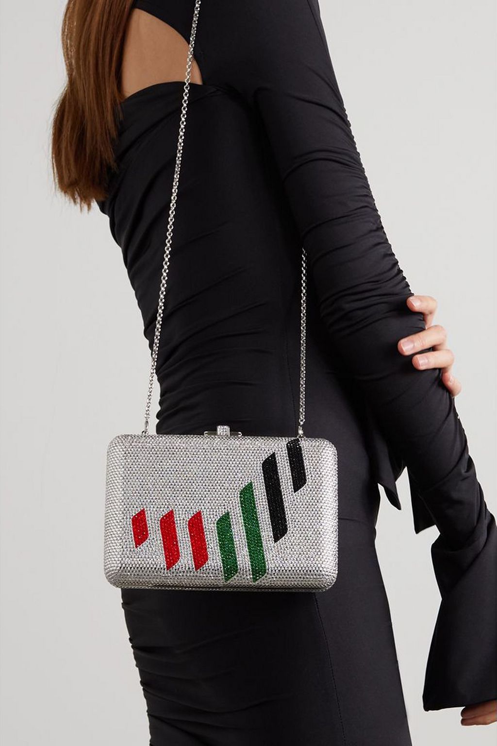 JUDITH LEIBER COUTURE Emirates crystal-embellished silver-tone clutch