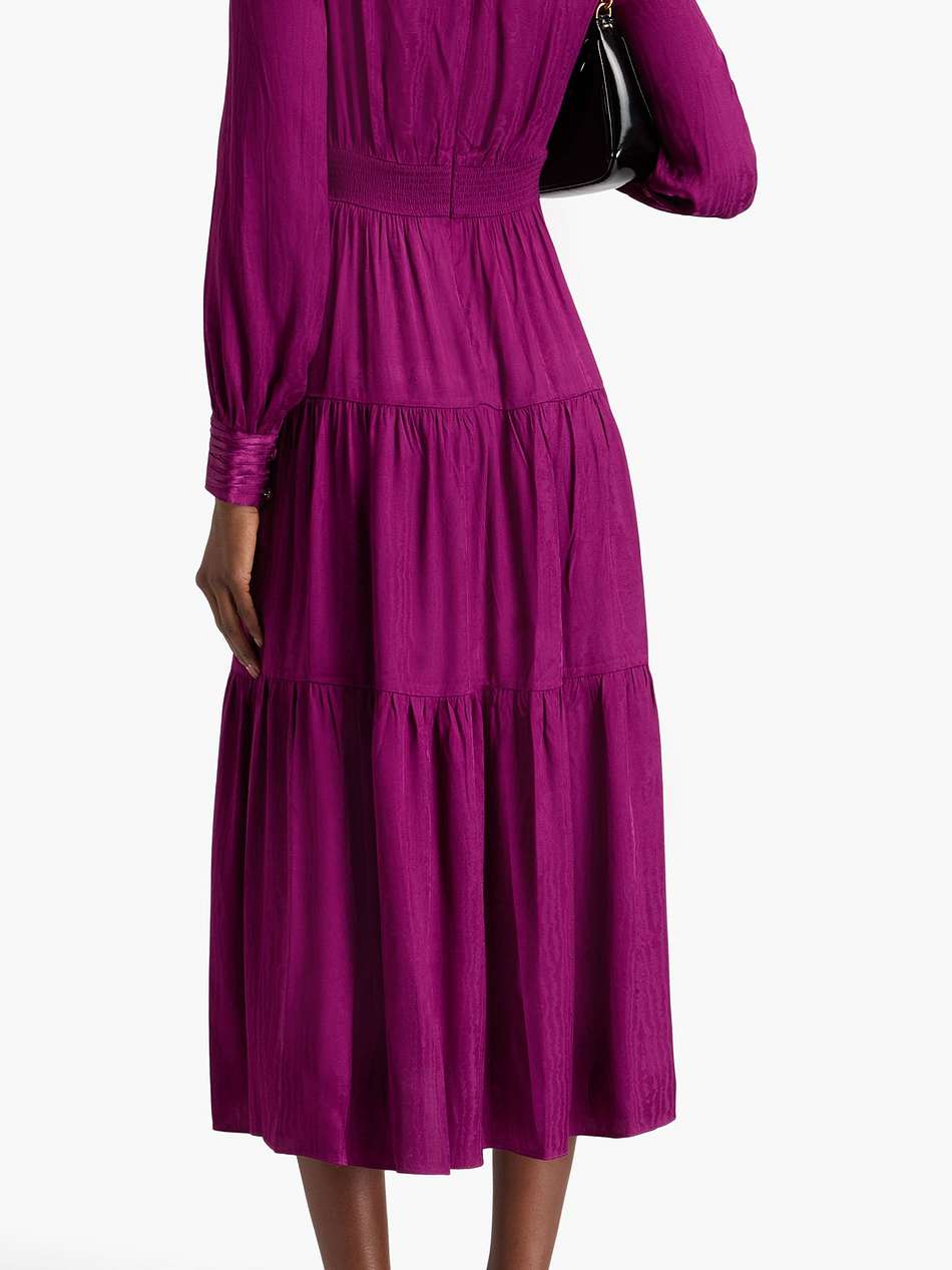 gil tiered satin-jacquard midi dress
