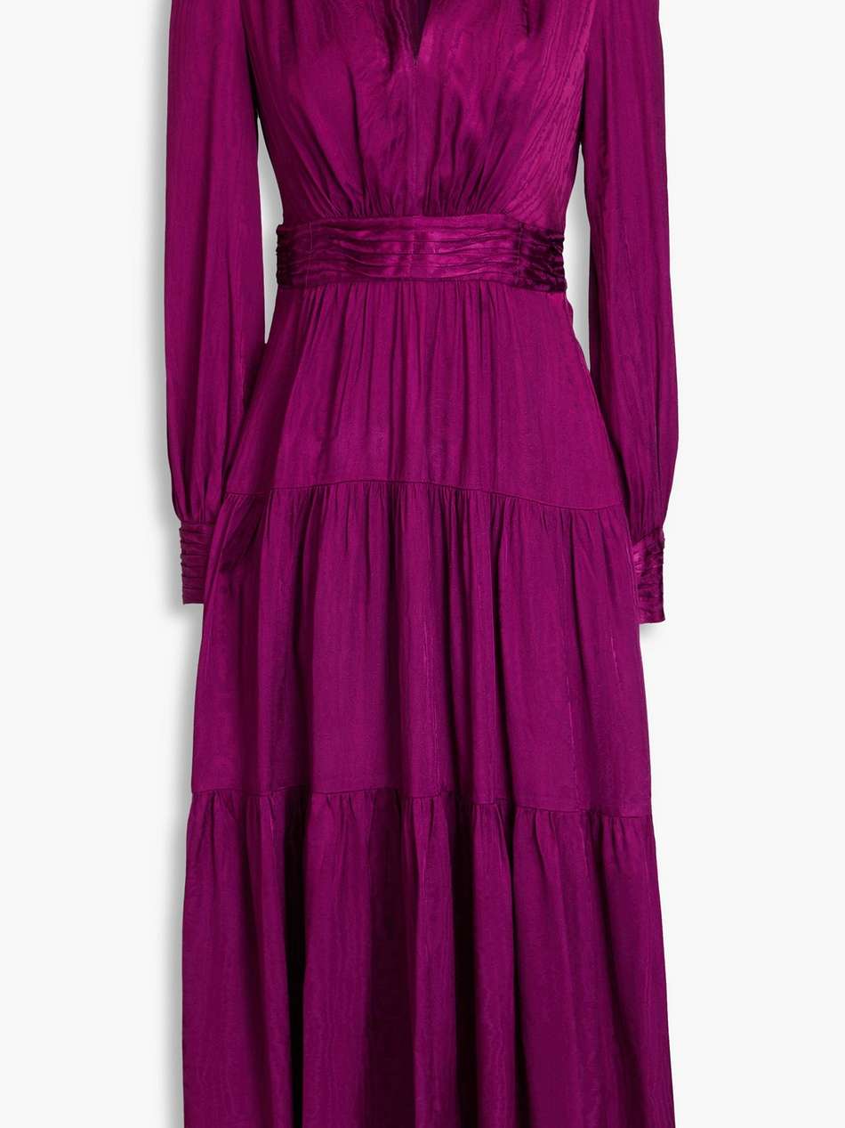 gil tiered satin-jacquard midi dress