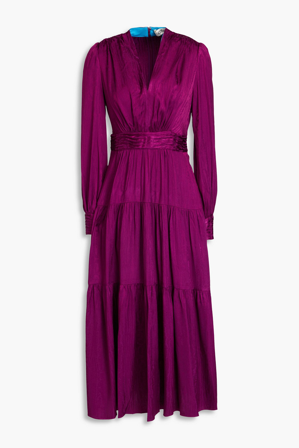 Diane Von Furstenberg Gil Pleated Satin-jacquard Midi Dress In Violet