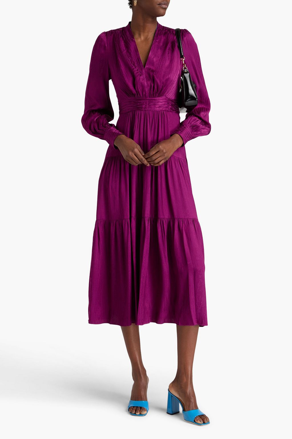 DIANE VON FURSTENBERG Gil tiered satin-jacquard midi dress