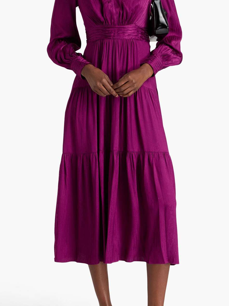 gil tiered satin-jacquard midi dress