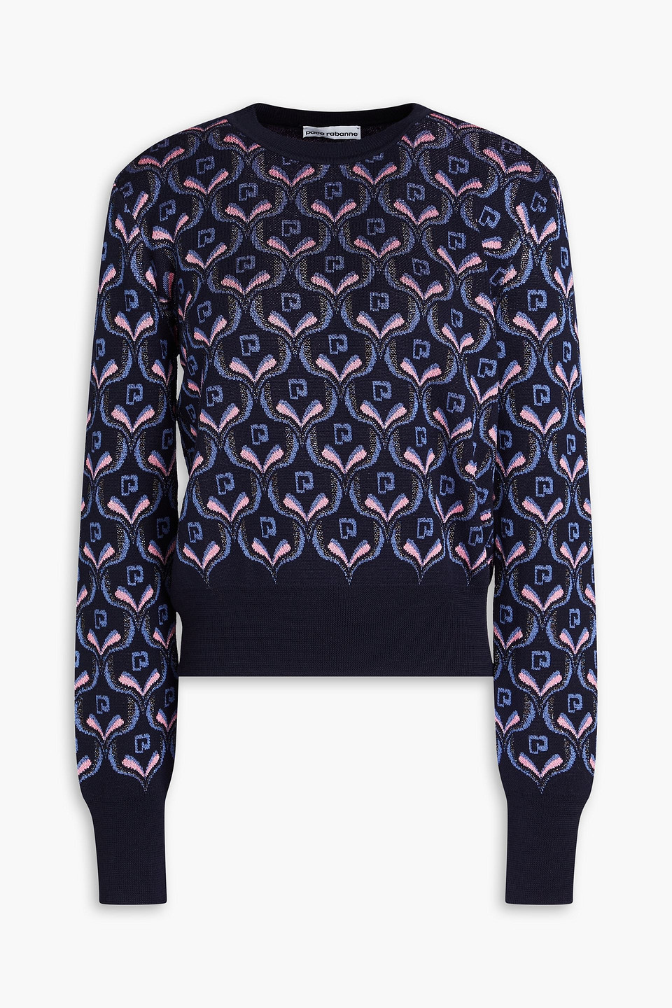 Rabanne Metallic Jacquard Sweater In Navy
